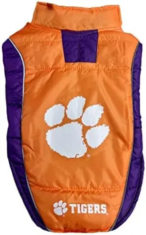 Pets First Collegiate Clemson Tigers Puffer Vest for Dogs & Cats. Size Small. Warm, Cozy, and Waterproof Dog Coat, for Small and Large Dogs/Cats.