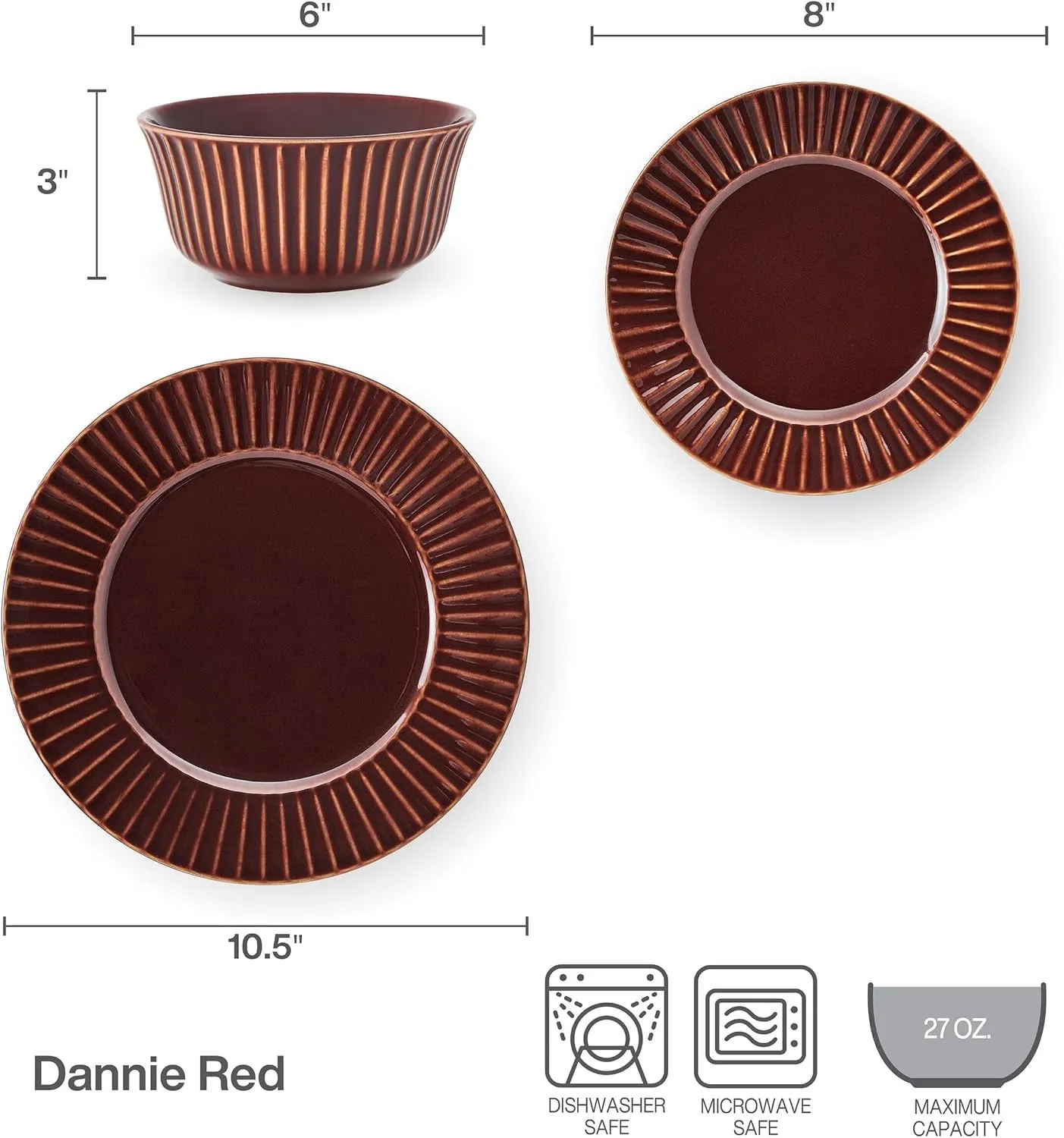 Pfaltzgraff Dannie Red 12 Piece Dinnerware Set, Service for 4, Red