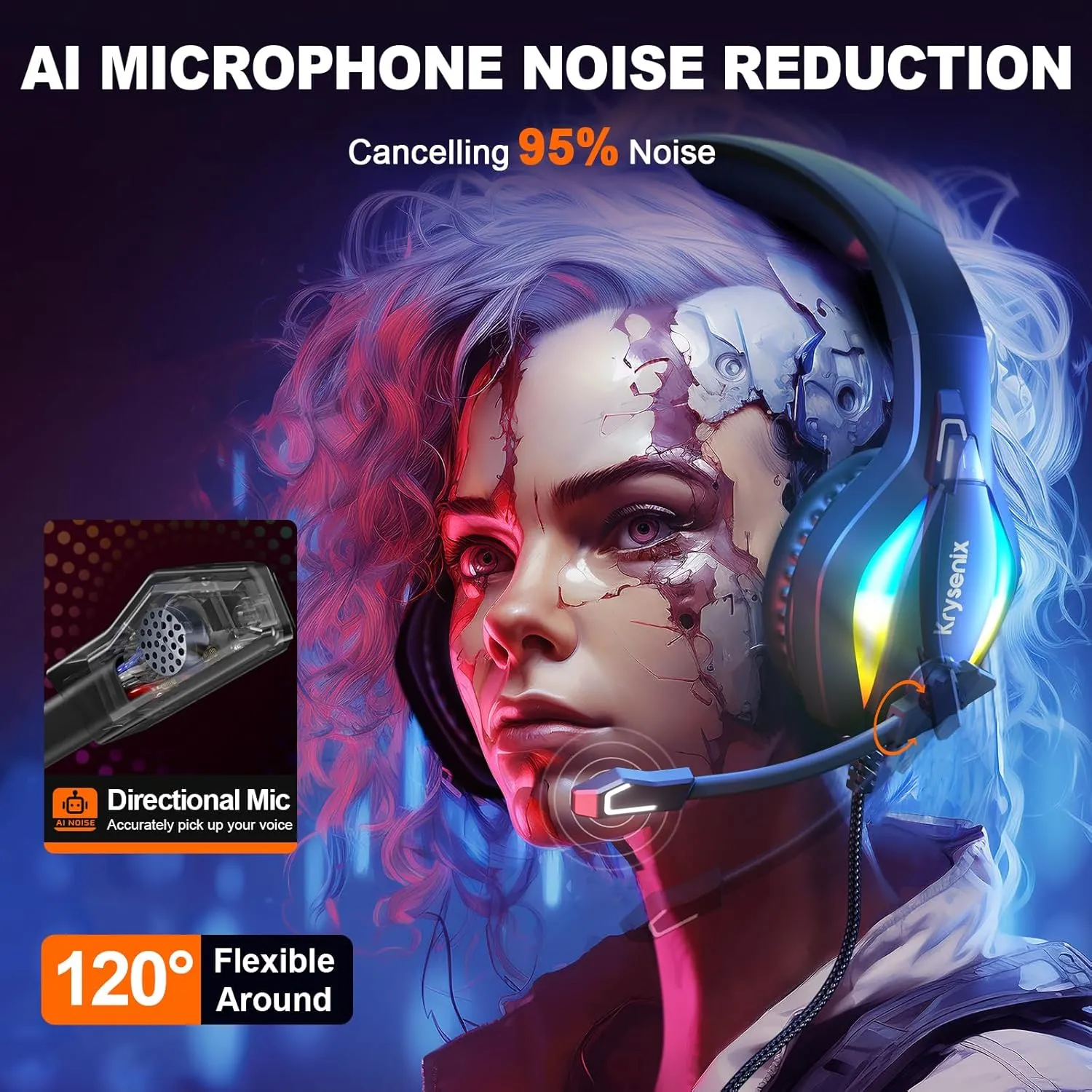 PG1 Gaming Headset with Microphone for PS4, PS5, PC, Switch, Xbox, Gaming Headphones with RGB Light, Computer Headset with Mic & 3.5mm Jack