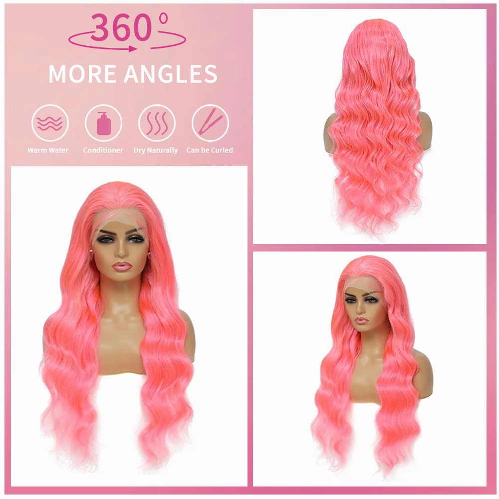 Pink Lace Front Wig Human Hair 13x4 Hd Lace Pink Body Wave Lace Front Wig Human Hair with Baby Hair Colored Wig Human Hair Pre Plucked 180% Density 18 Inch