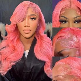 Pink Lace Front Wig Human Hair 13x4 Hd Lace Pink Body Wave Lace Front Wig Human Hair with Baby Hair Colored Wig Human Hair Pre Plucked 180% Density 18 Inch
