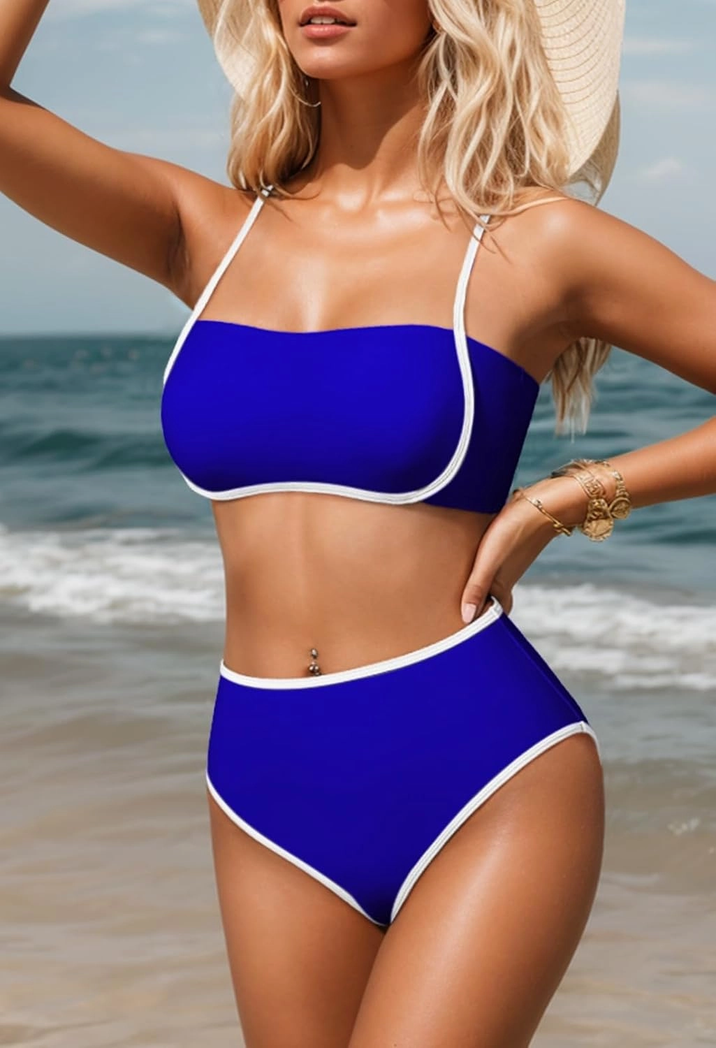 Pink Queen 2025 Women's High Waisted Bikini Sets Two Piece Swimsuit Color Block High Cut Bathing Suits Beach