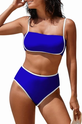 Pink Queen 2025 Women's High Waisted Bikini Sets Two Piece Swimsuit Color Block High Cut Bathing Suits Beach