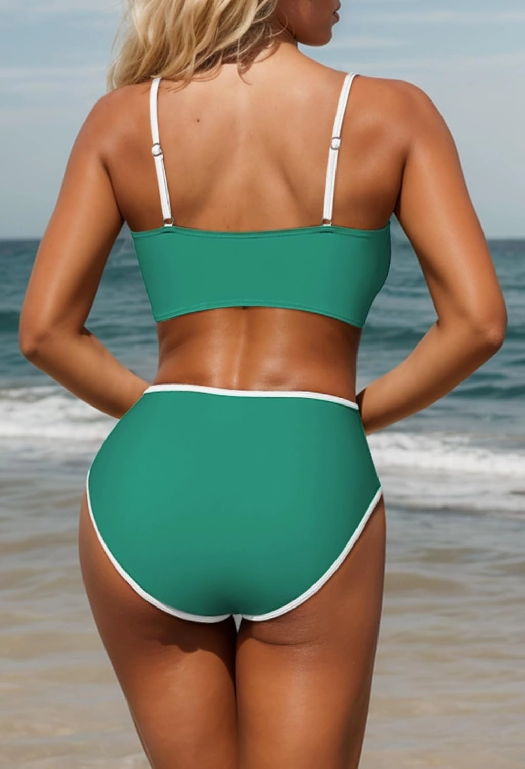 Pink Queen 2025 Women's High Waisted Bikini Sets Two Piece Swimsuit Color Block High Cut Bathing Suits Beach