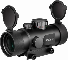 PINTY Red Green Dot Sight, 2 MOA Tactical Reflex Sight with 4 Reticle Patterns 5 Brightness Levels Flip Up Lens Cover for Rifle, 1x22mm Compact Rifle Scope Sight Fits 20mm Picatinny Weaver Rail