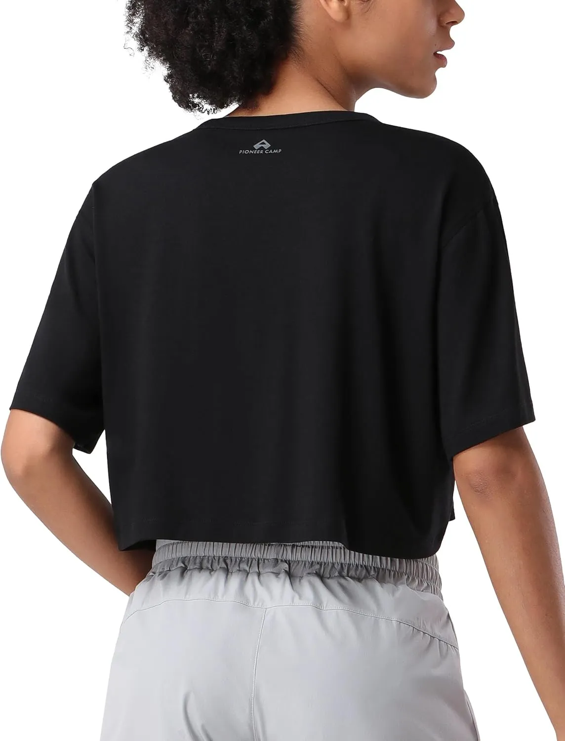 Pioneer Camp Bamboo Viscose Workout Crop Tops for Women Short Sleeve Loose T-Shirts Cropped Athletic Gym Running Yoga Tee