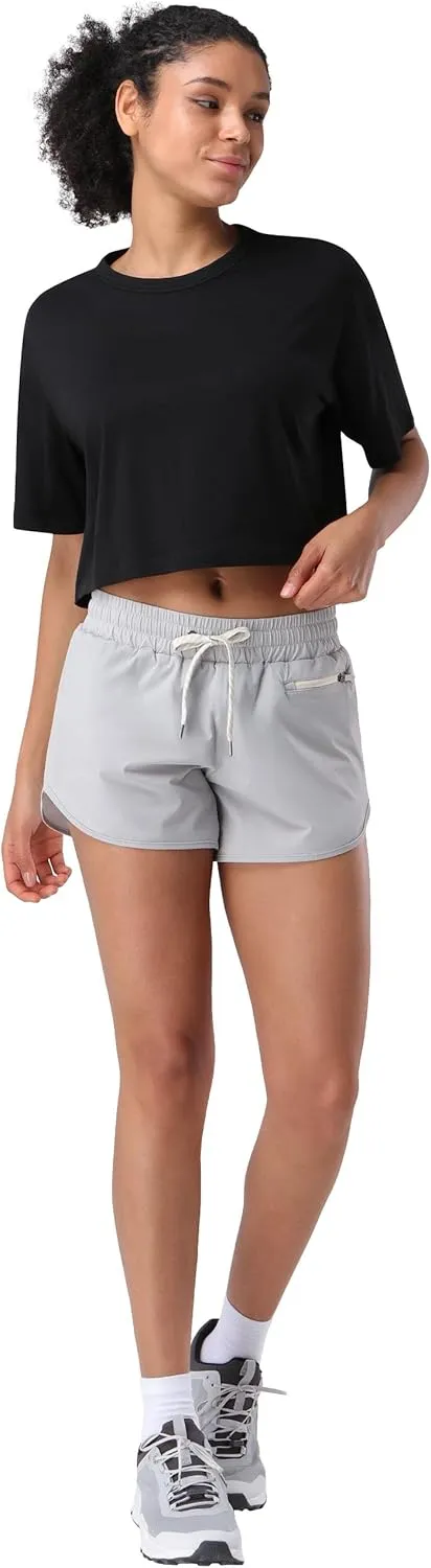 Pioneer Camp Bamboo Viscose Workout Crop Tops for Women Short Sleeve Loose T-Shirts Cropped Athletic Gym Running Yoga Tee