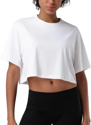Pioneer Camp Bamboo Viscose Workout Crop Tops for Women Short Sleeve Loose T-Shirts Cropped Athletic Gym Running Yoga Tee