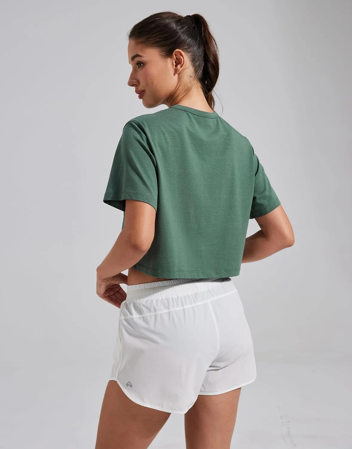 Pioneer Camp Bamboo Viscose Workout Crop Tops for Women Short Sleeve Loose T-Shirts Cropped Athletic Gym Running Yoga Tee