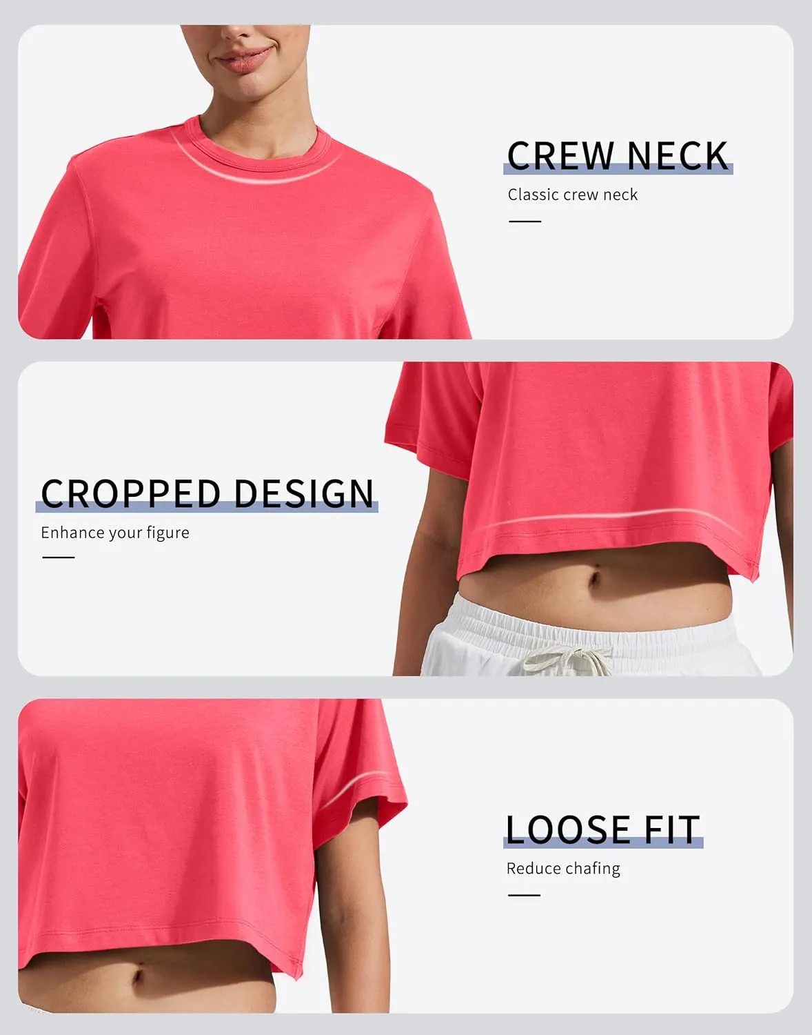 Pioneer Camp Bamboo Viscose Workout Crop Tops for Women Short Sleeve Loose T-Shirts Cropped Athletic Gym Running Yoga Tee