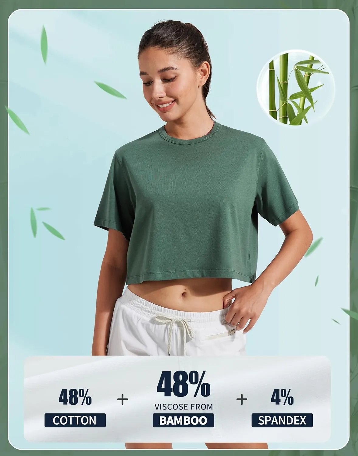 Pioneer Camp Bamboo Viscose Workout Crop Tops for Women Short Sleeve Loose T-Shirts Cropped Athletic Gym Running Yoga Tee