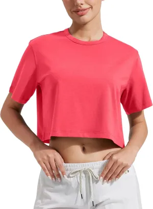 Pioneer Camp Bamboo Viscose Workout Crop Tops for Women Short Sleeve Loose T-Shirts Cropped Athletic Gym Running Yoga Tee