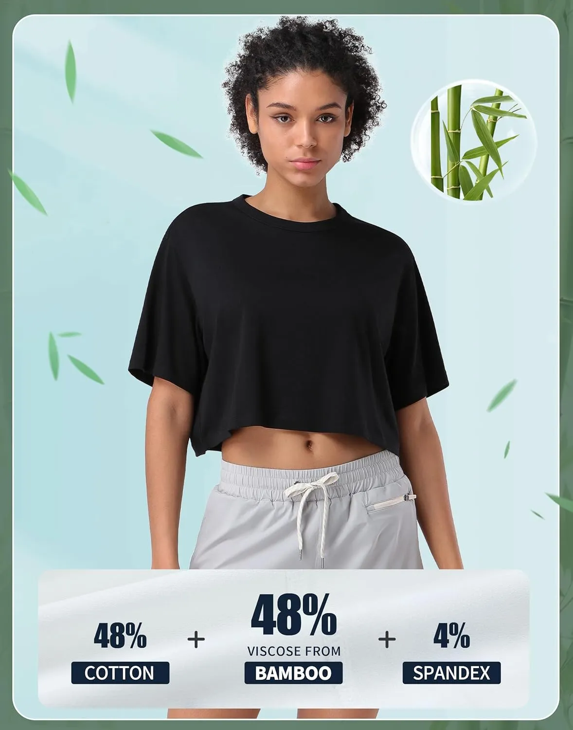 Pioneer Camp Bamboo Viscose Workout Crop Tops for Women Short Sleeve Loose T-Shirts Cropped Athletic Gym Running Yoga Tee