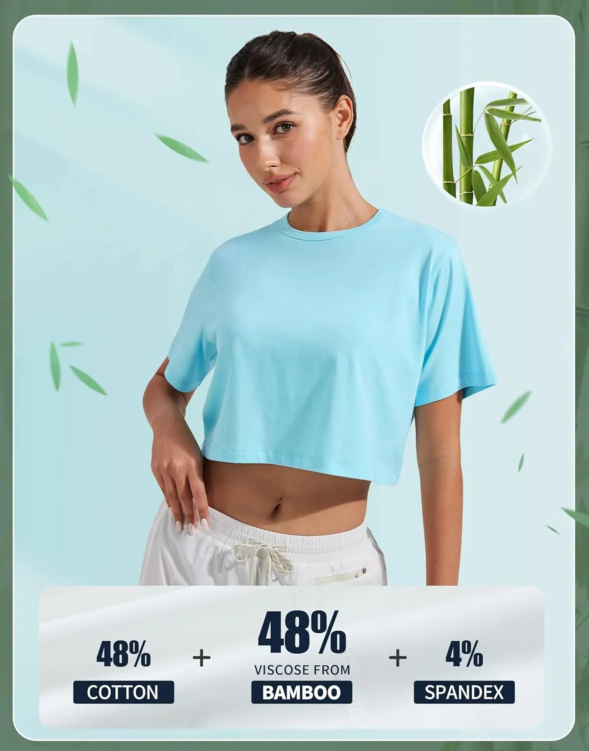 Pioneer Camp Bamboo Viscose Workout Crop Tops for Women Short Sleeve Loose T-Shirts Cropped Athletic Gym Running Yoga Tee