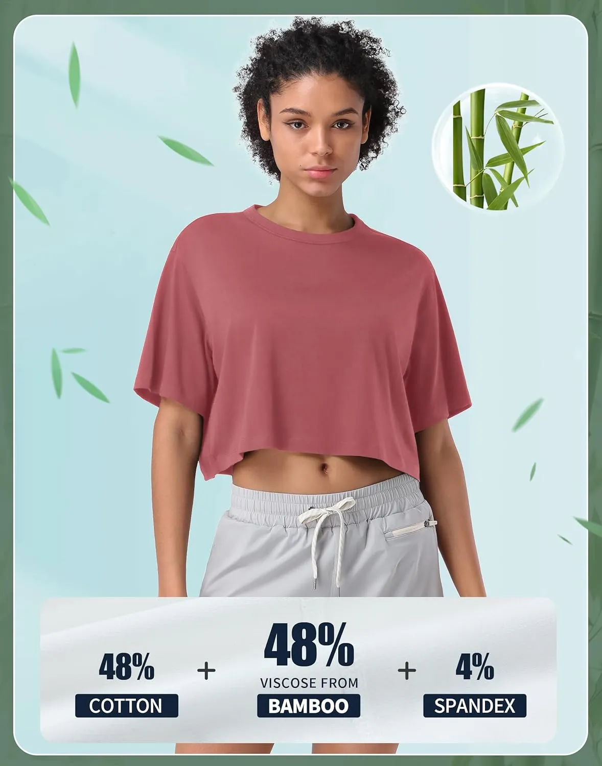Pioneer Camp Bamboo Viscose Workout Crop Tops for Women Short Sleeve Loose T-Shirts Cropped Athletic Gym Running Yoga Tee