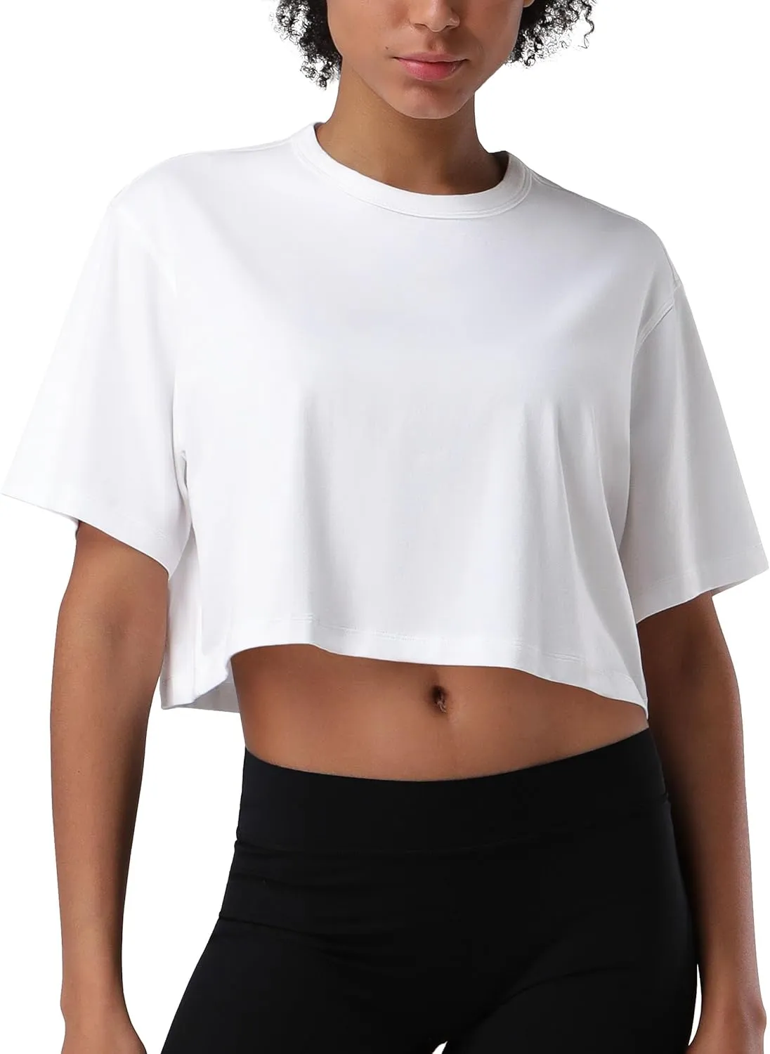 Pioneer Camp Bamboo Viscose Workout Crop Tops for Women Short Sleeve Loose T-Shirts Cropped Athletic Gym Running Yoga Tee