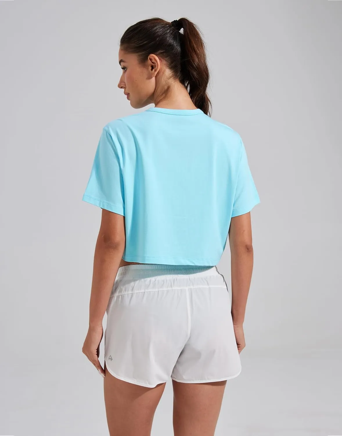 Pioneer Camp Bamboo Viscose Workout Crop Tops for Women Short Sleeve Loose T-Shirts Cropped Athletic Gym Running Yoga Tee