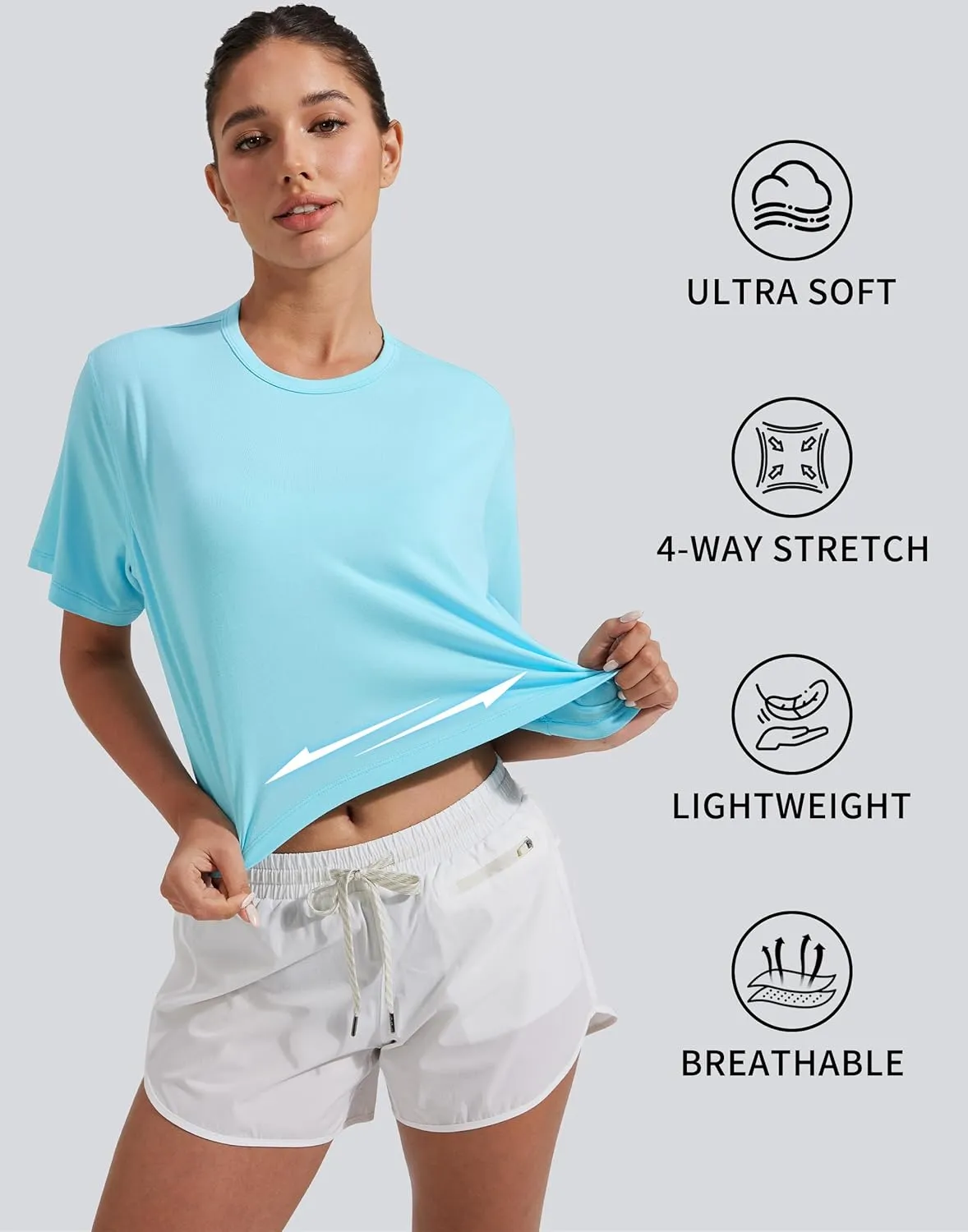 Pioneer Camp Bamboo Viscose Workout Crop Tops for Women Short Sleeve Loose T-Shirts Cropped Athletic Gym Running Yoga Tee