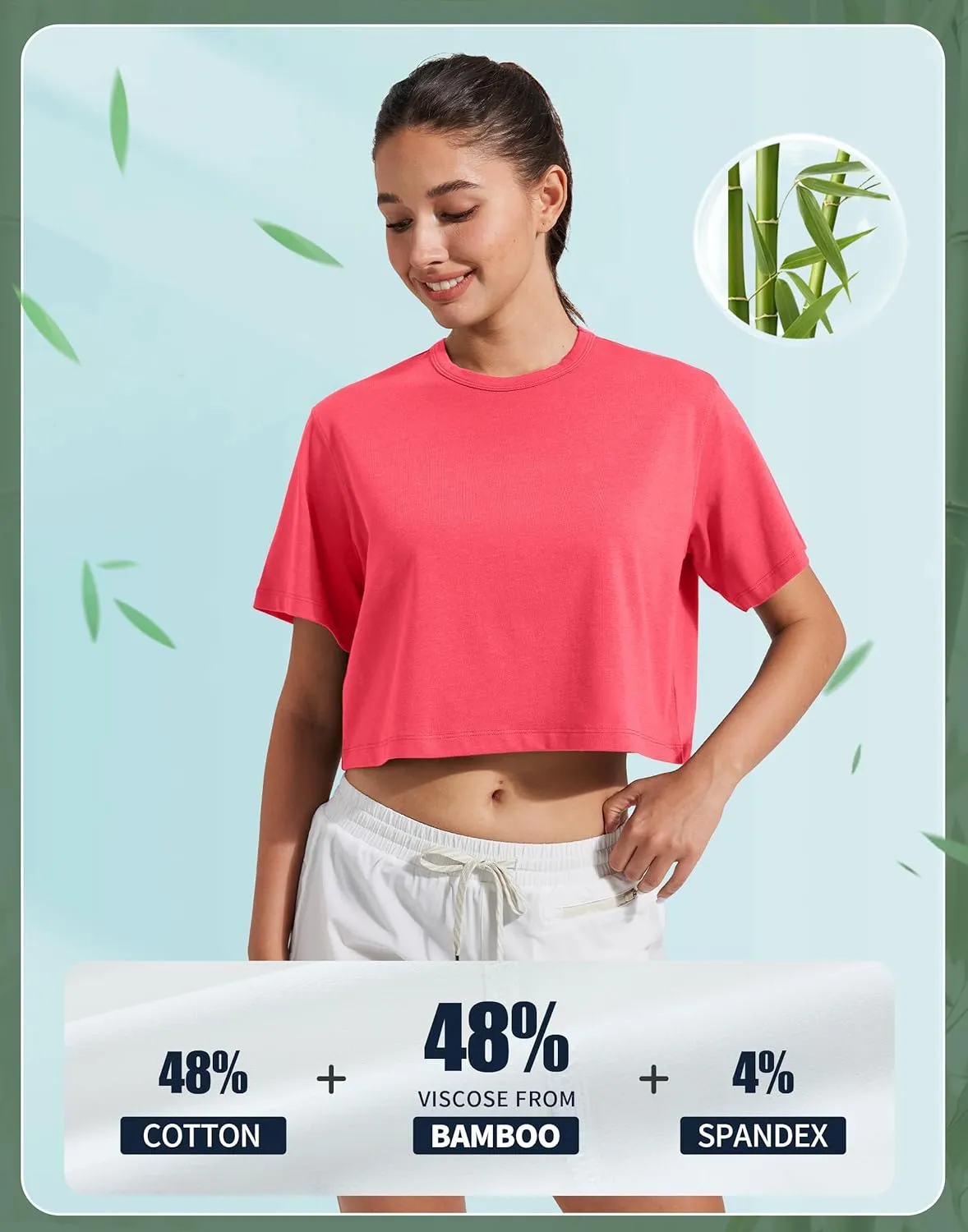 Pioneer Camp Bamboo Viscose Workout Crop Tops for Women Short Sleeve Loose T-Shirts Cropped Athletic Gym Running Yoga Tee