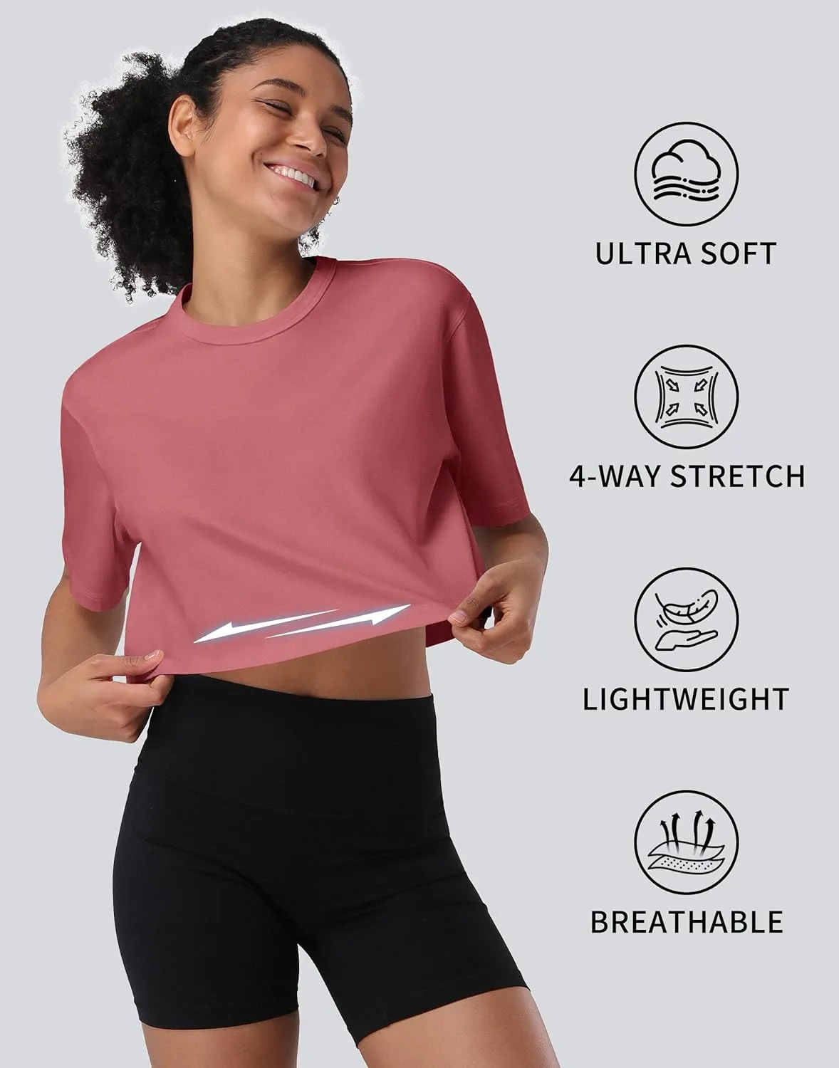 Pioneer Camp Bamboo Viscose Workout Crop Tops for Women Short Sleeve Loose T-Shirts Cropped Athletic Gym Running Yoga Tee