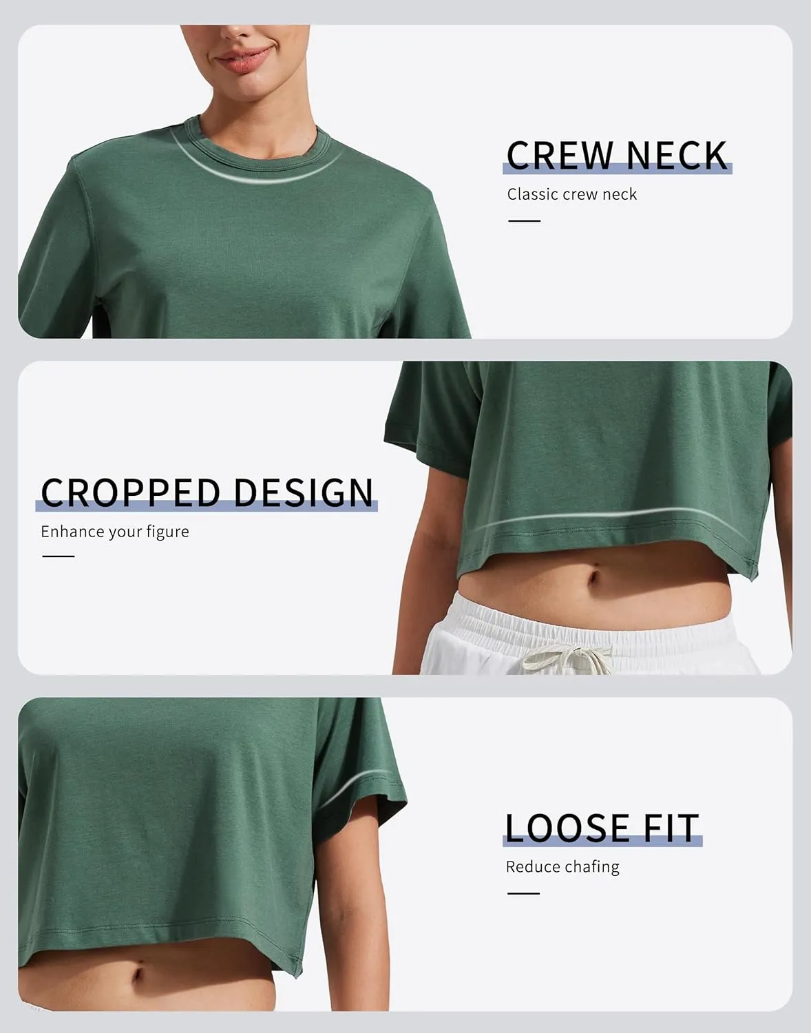 Pioneer Camp Bamboo Viscose Workout Crop Tops for Women Short Sleeve Loose T-Shirts Cropped Athletic Gym Running Yoga Tee