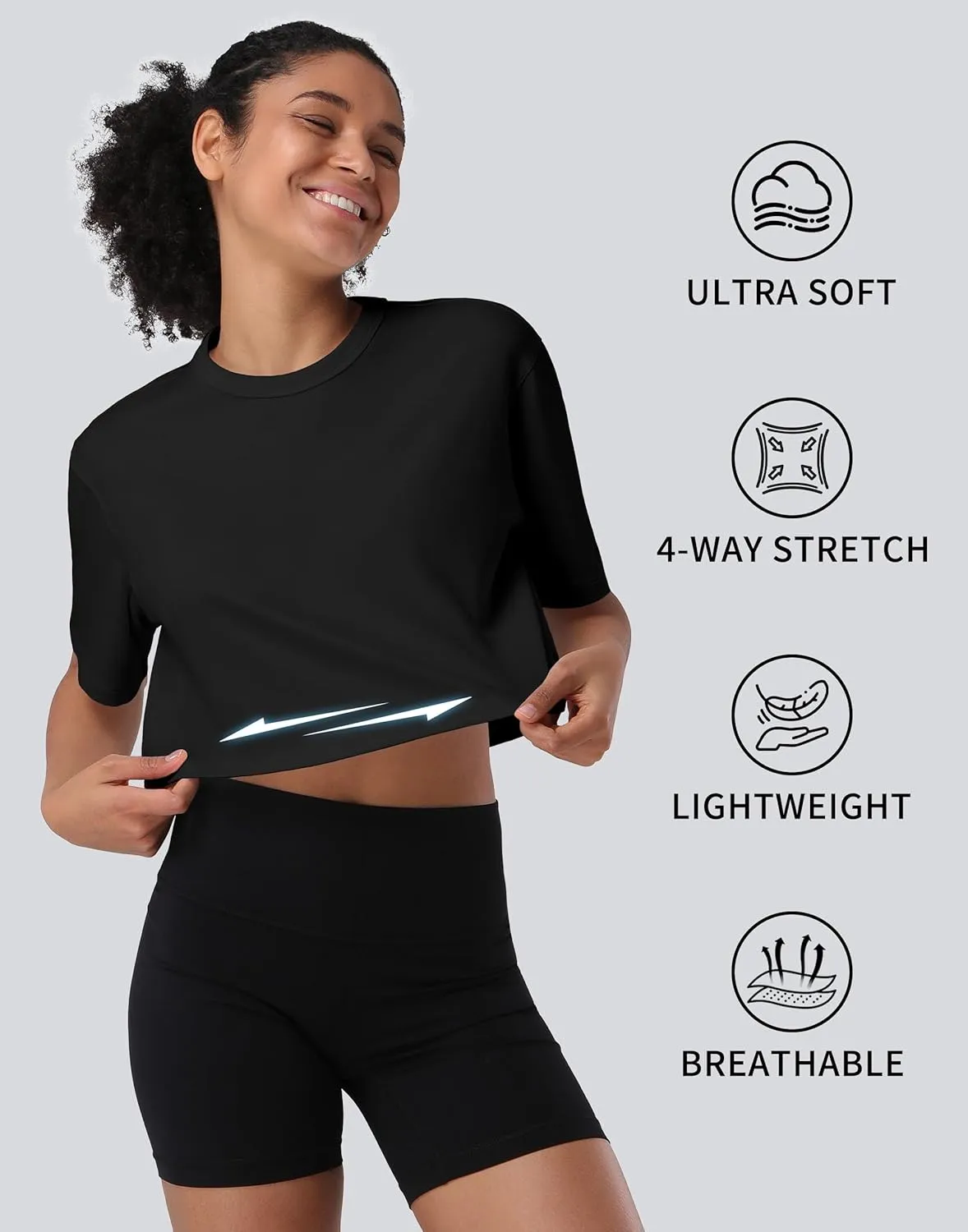 Pioneer Camp Bamboo Viscose Workout Crop Tops for Women Short Sleeve Loose T-Shirts Cropped Athletic Gym Running Yoga Tee