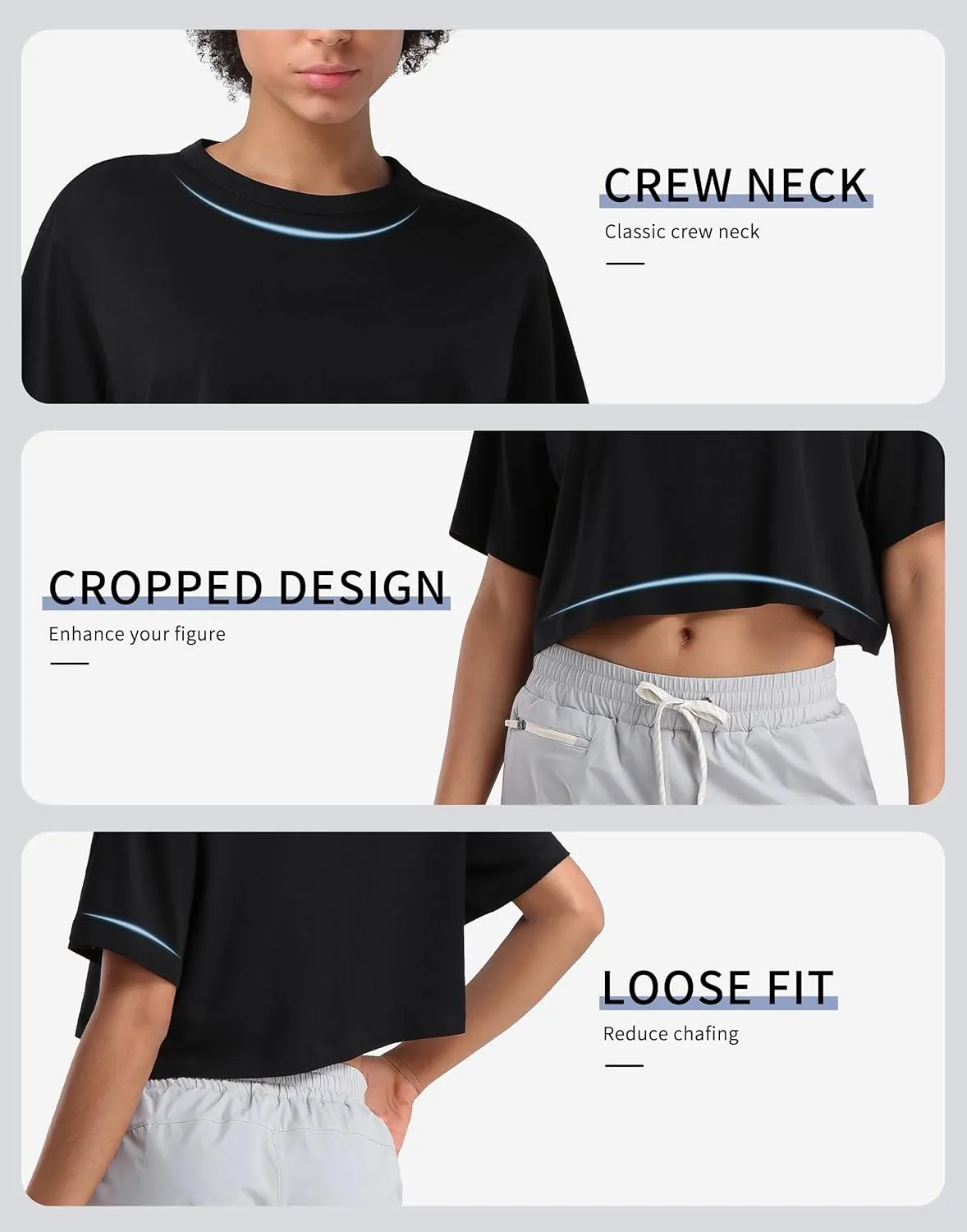 Pioneer Camp Bamboo Viscose Workout Crop Tops for Women Short Sleeve Loose T-Shirts Cropped Athletic Gym Running Yoga Tee