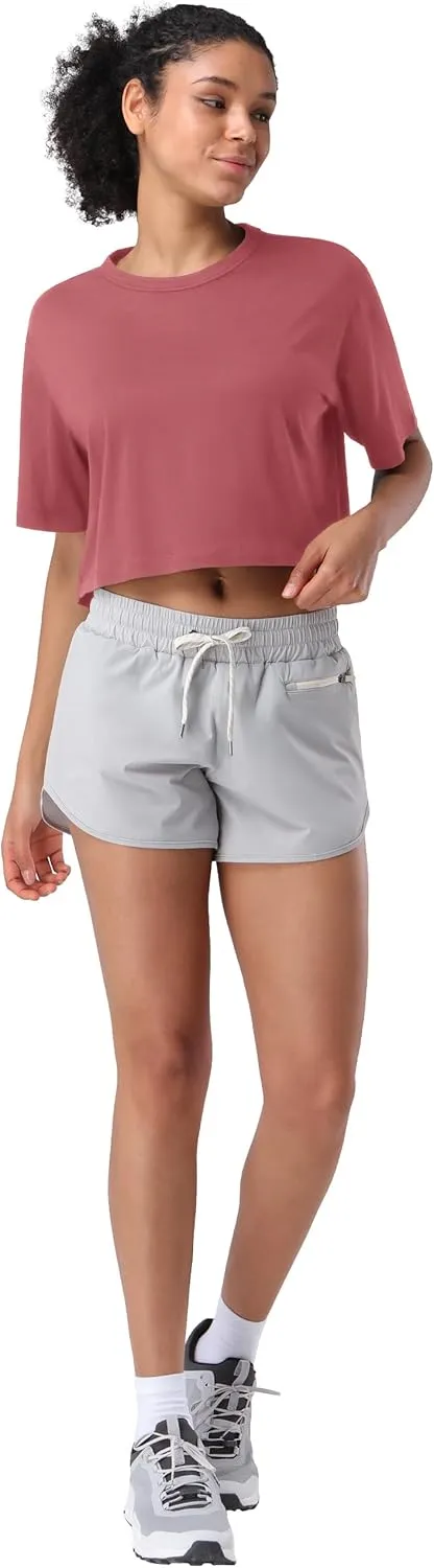 Pioneer Camp Bamboo Viscose Workout Crop Tops for Women Short Sleeve Loose T-Shirts Cropped Athletic Gym Running Yoga Tee