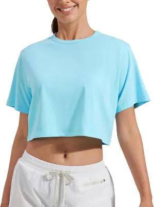 Pioneer Camp Bamboo Viscose Workout Crop Tops for Women Short Sleeve Loose T-Shirts Cropped Athletic Gym Running Yoga Tee