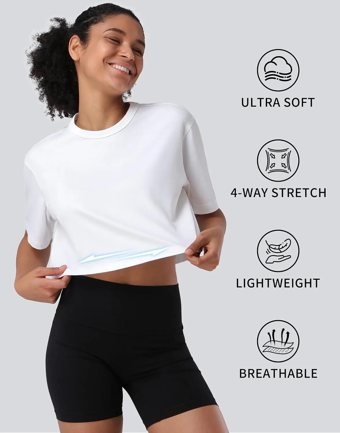Pioneer Camp Bamboo Viscose Workout Crop Tops for Women Short Sleeve Loose T-Shirts Cropped Athletic Gym Running Yoga Tee