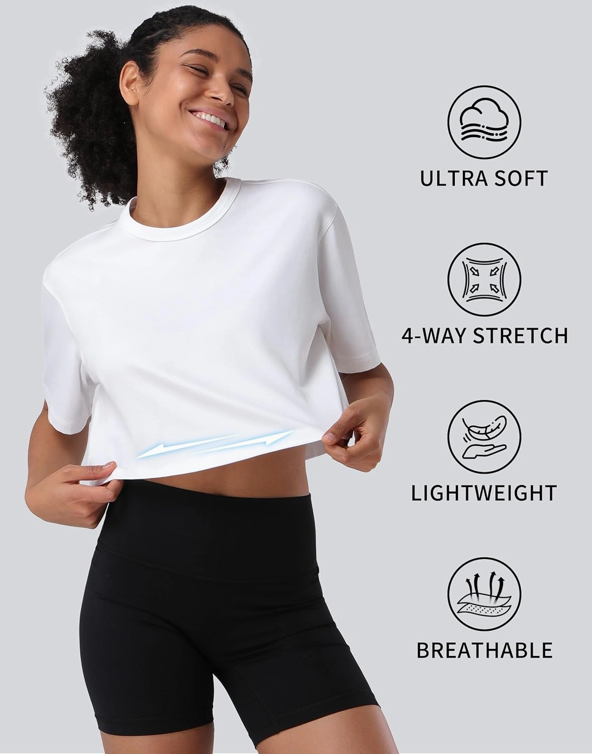 Pioneer Camp Bamboo Viscose Workout Crop Tops for Women Short Sleeve Loose T-Shirts Cropped Athletic Gym Running Yoga Tee