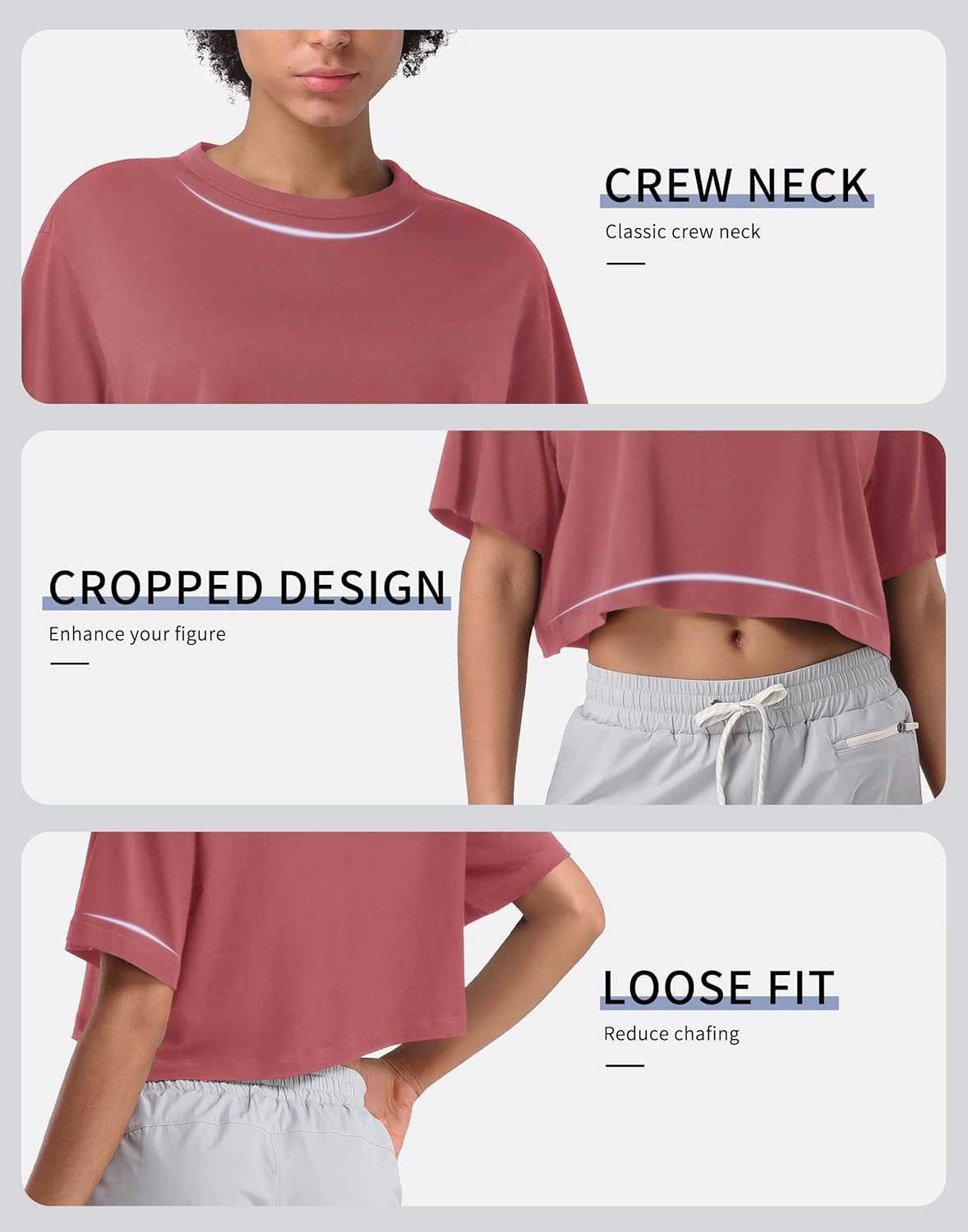 Pioneer Camp Bamboo Viscose Workout Crop Tops for Women Short Sleeve Loose T-Shirts Cropped Athletic Gym Running Yoga Tee