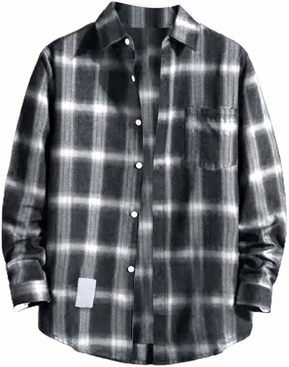 Plaid Shirt of Men Long Sleeve Button Down Lapel Collar Checkered Shirts Regular Fit Casual Coat for Spring and Fall