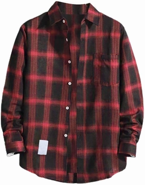 Plaid Shirt of Men Long Sleeve Button Down Lapel Collar Checkered Shirts Regular Fit Casual Coat for Spring and Fall