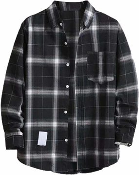 Plaid Shirt of Men Long Sleeve Button Down Lapel Collar Checkered Shirts Regular Fit Casual Coat for Spring and Fall