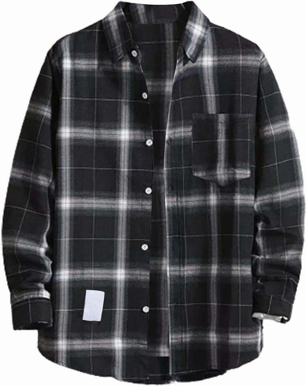 Plaid Shirt of Men Long Sleeve Button Down Lapel Collar Checkered Shirts Regular Fit Casual Coat for Spring and Fall