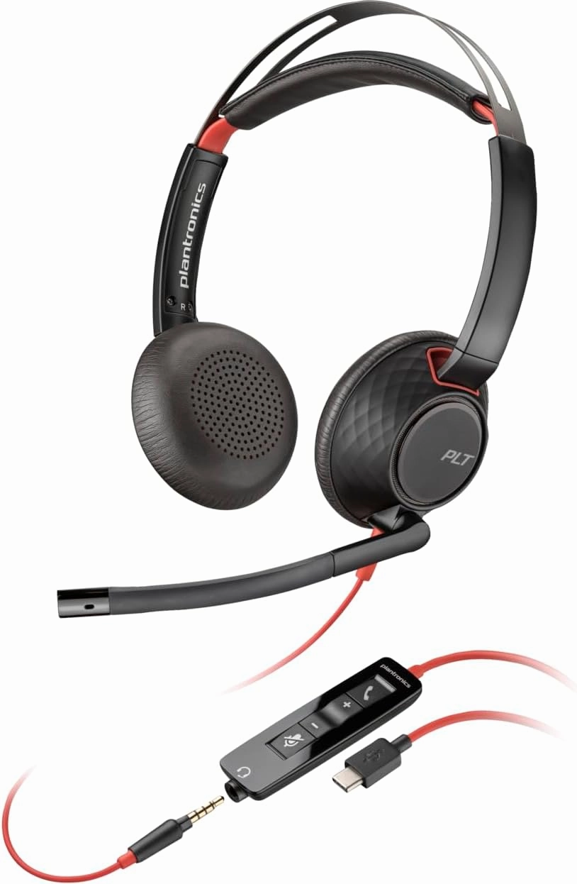 Plantronics Poly Blackwire 5220 Stereo USB-C Headset  3.5mm Plug  USB-C/A Adapter
