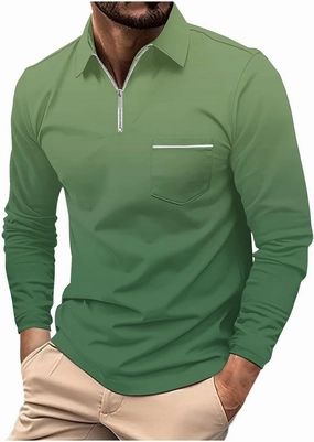 Polos for Men 2025 Casual Business Gradient Color Fashion Printing Long Sleeve Lapel Zipper Pocket Sports Shirt Mens