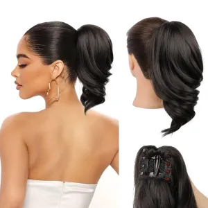Ponytail Extension, 12" Claw Clip in Ponytail Hair Extensions Natural Soft Synthetic Natural Wave Pony Tail Hair Pieces for Women - Black Brown
