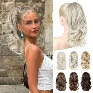 Ponytail Extension, 14" Claw Clip in Ponytail Hair Extensions Natural Soft Synthetic Layered Wavy Pony Tail Hair Pieces for Women - Ash Brown with White Ends