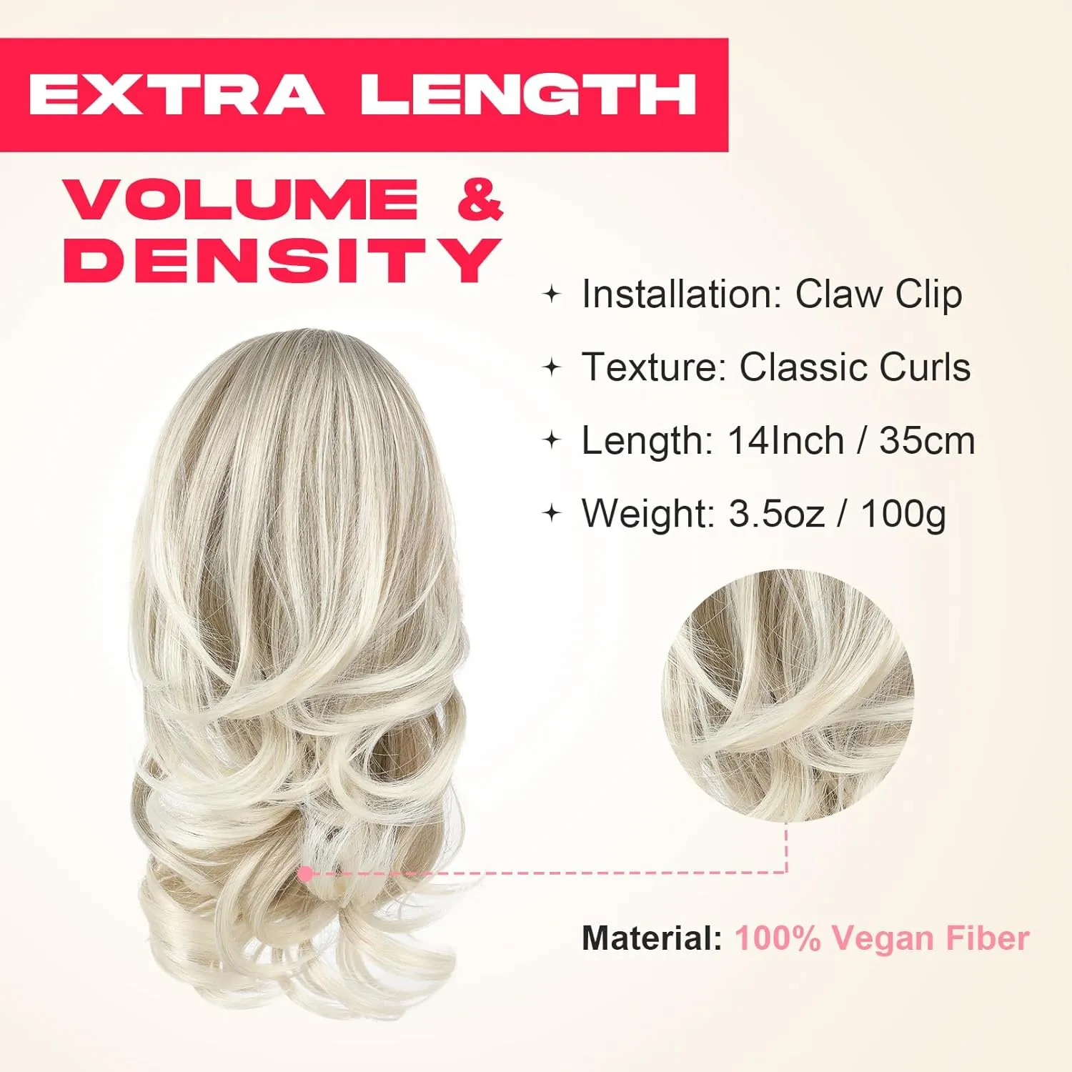 Ponytail Extension, 14" Claw Clip in Ponytail Hair Extensions Natural Soft Synthetic Layered Wavy Pony Tail Hair Pieces for Women - Ash Brown with White Ends