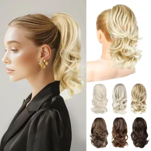 Ponytail Extension, 14" Claw Clip in Ponytail Hair Extensions Natural Soft Synthetic Layered Wavy Pony Tail Hair Pieces for Women - Bright Golden with Light Ends