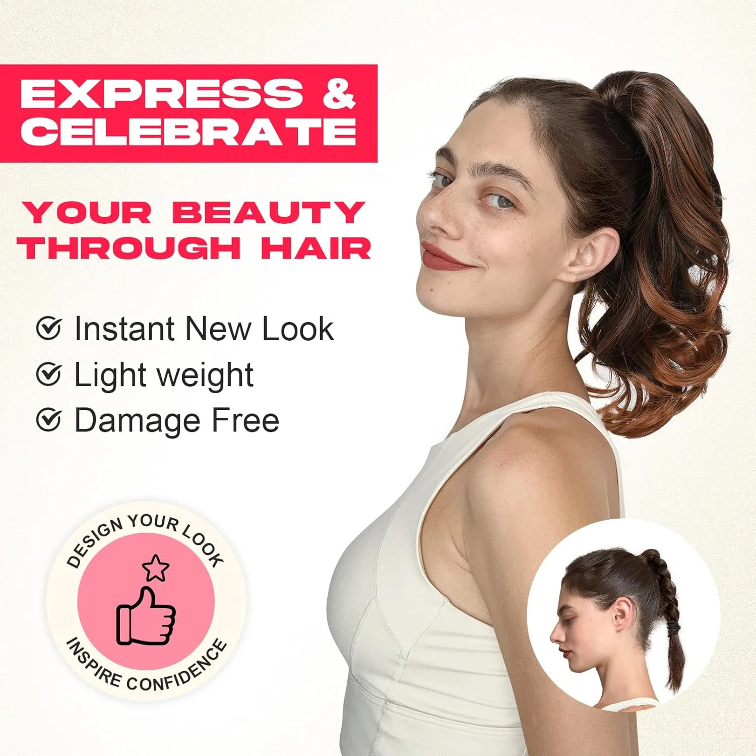 Ponytail Extension, 14" Claw Clip in Ponytail Hair Extensions Natural Soft Synthetic Layered Wavy Pony Tail Hair Pieces for Women - Bright Golden with Light Ends