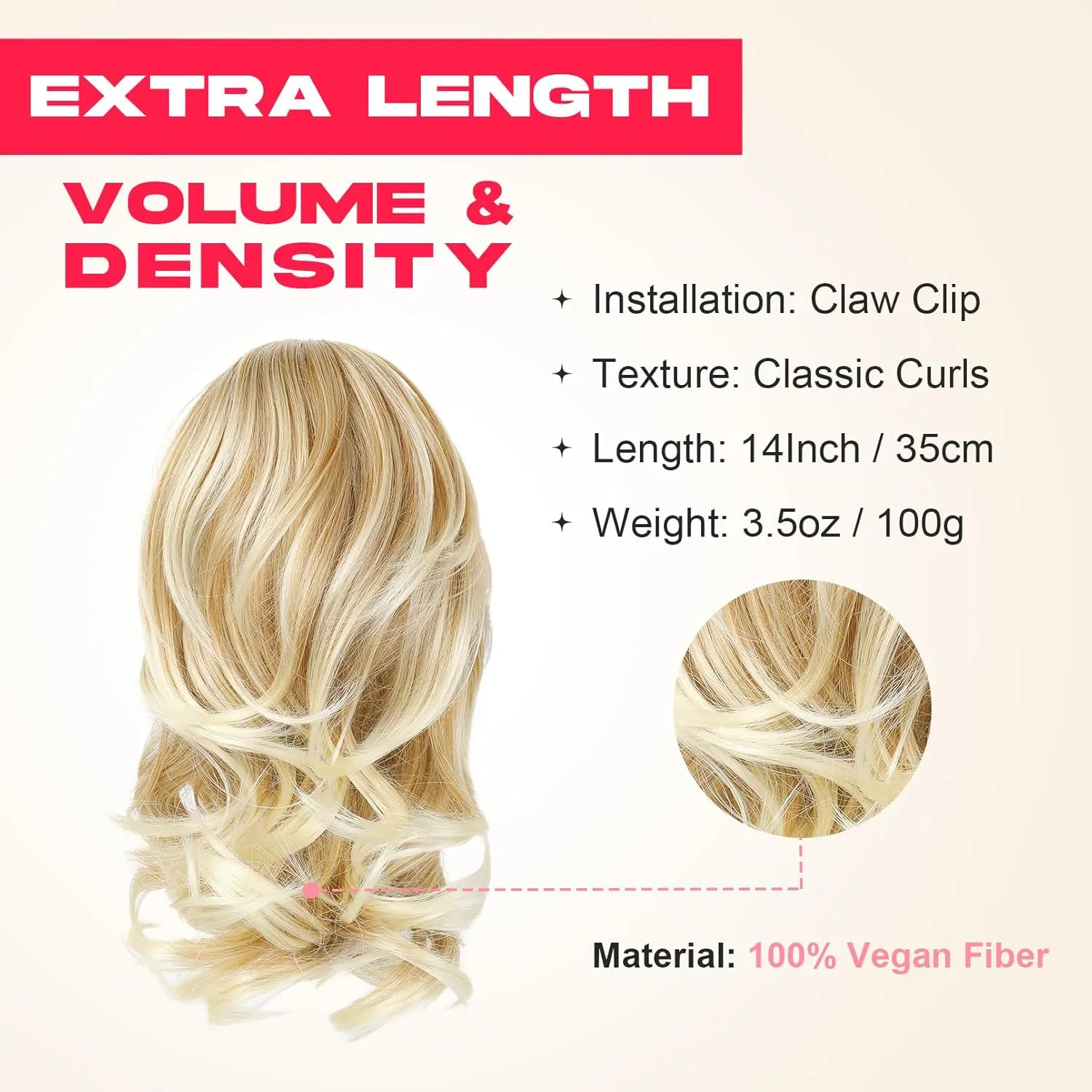Ponytail Extension, 14" Claw Clip in Ponytail Hair Extensions Natural Soft Synthetic Layered Wavy Pony Tail Hair Pieces for Women - Bright Golden with Light Ends
