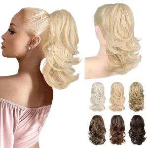 Ponytail Extension, 14" Claw Clip in Ponytail Hair Extensions Natural Soft Synthetic Layered Wavy Pony Tail Hair Pieces for Women - Light Blonde