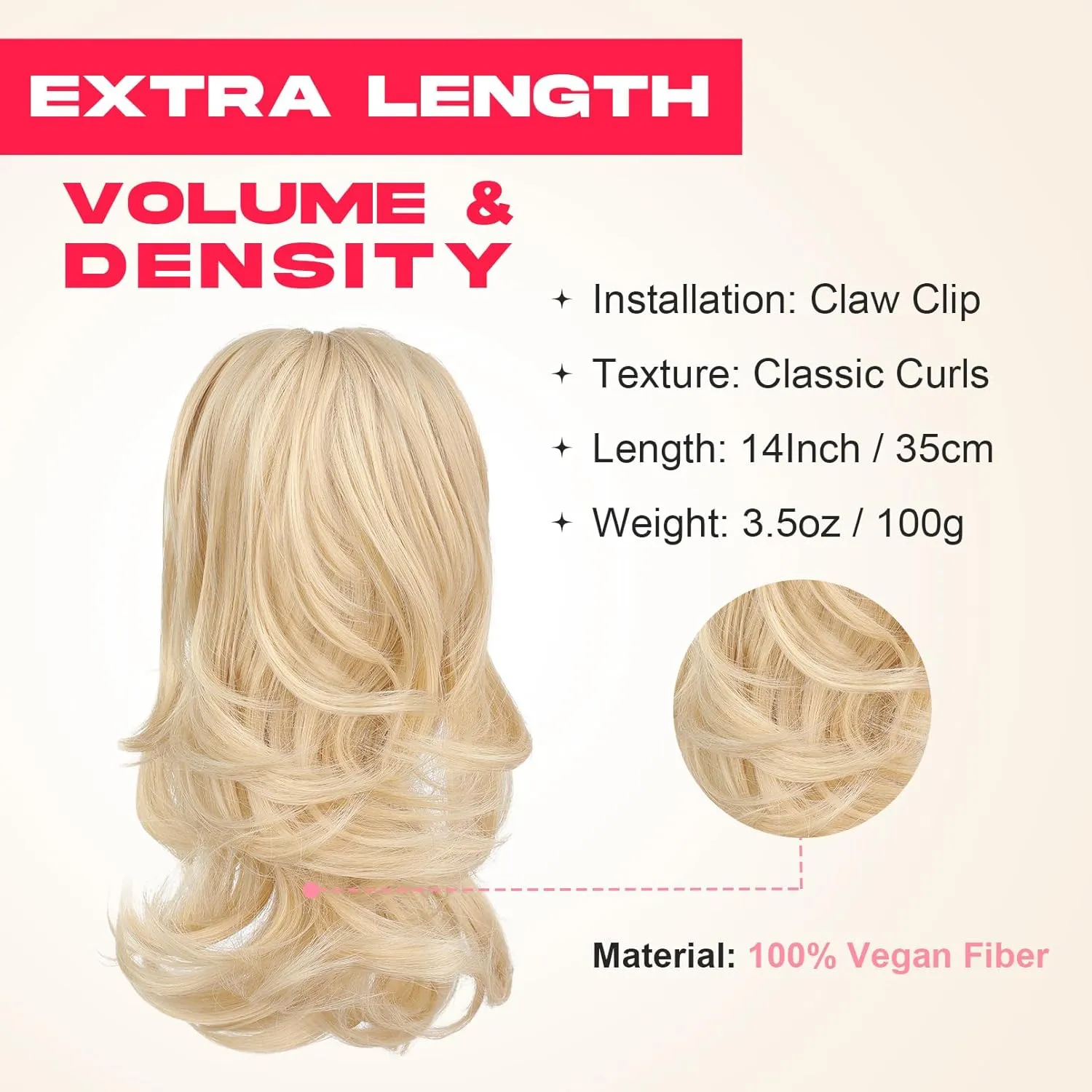 Ponytail Extension, 14" Claw Clip in Ponytail Hair Extensions Natural Soft Synthetic Layered Wavy Pony Tail Hair Pieces for Women - Light Blonde