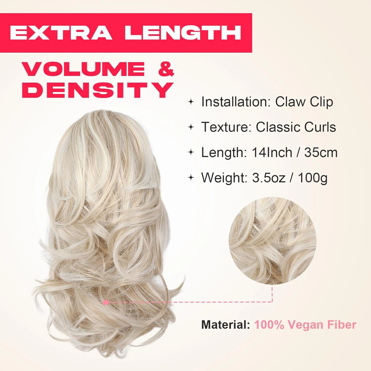 Ponytail Extension, 14" Claw Clip in Ponytail Hair Extensions Natural Soft Synthetic Layered Wavy Pony Tail Hair Pieces for Women - Ash Blonde with Highlights