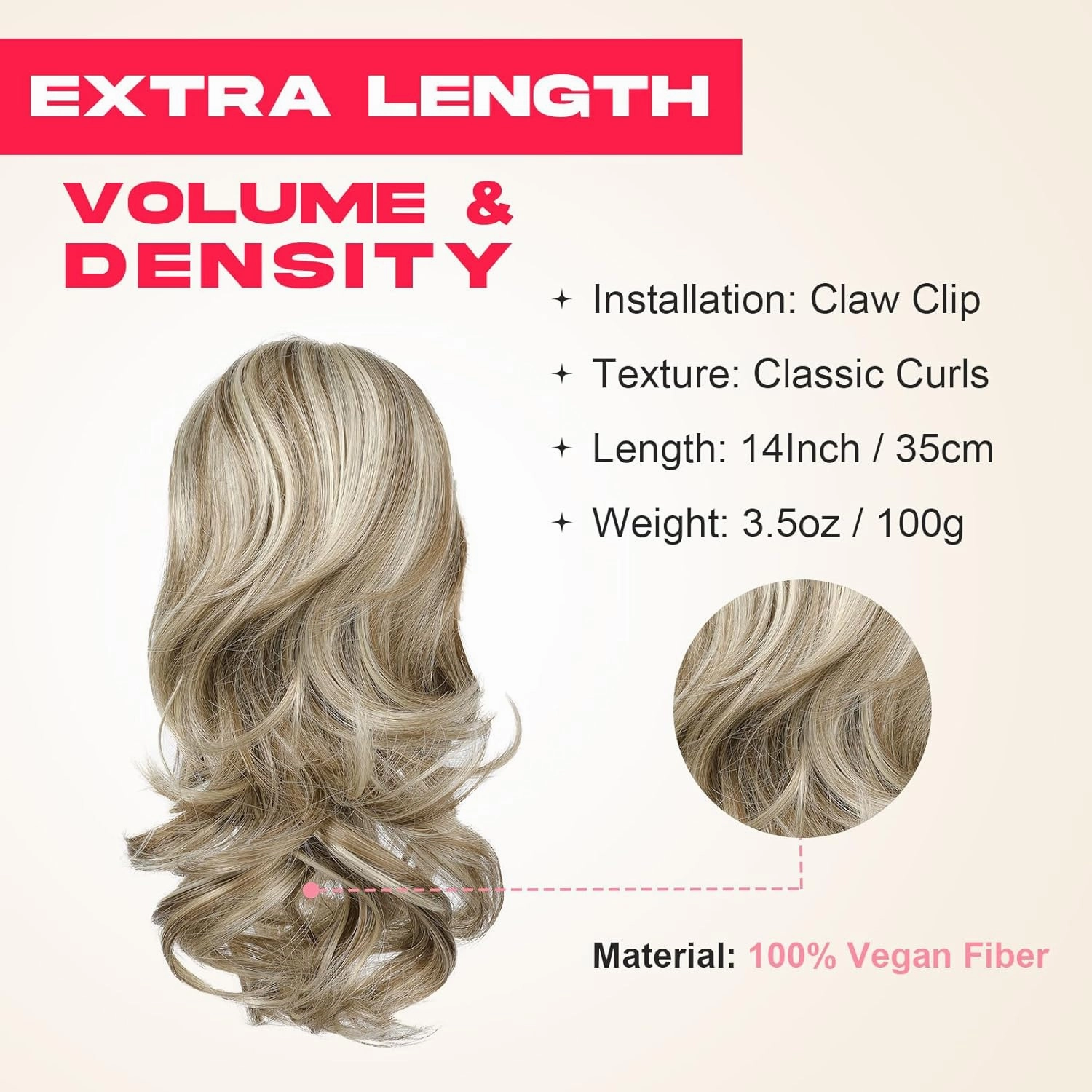Ponytail Extension, 14" Claw Clip in Ponytail Hair Extensions Natural Soft Synthetic Layered Wavy Pony Tail Hair Pieces for Women - Ash Brown with Highlights