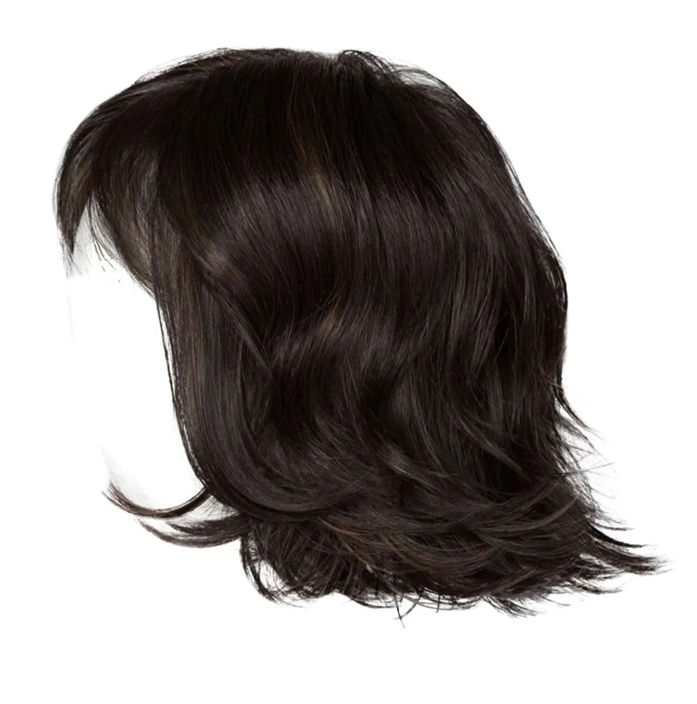 Positivity Wig With Chin-Length Tousled Undone Bob Wth Soft Youthful Bangs, Average Cap, Dark Brown