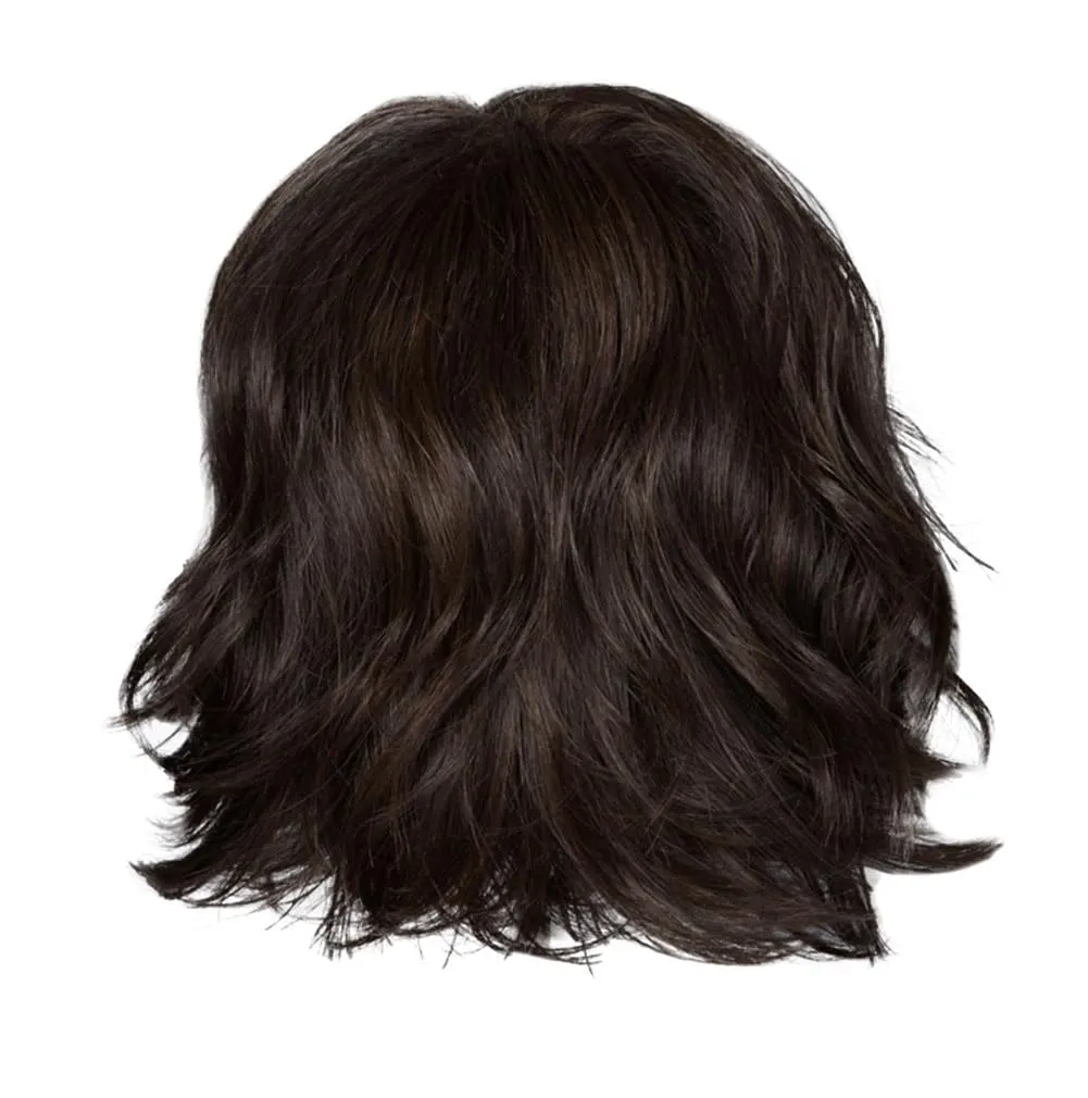 Positivity Wig With Chin-Length Tousled Undone Bob Wth Soft Youthful Bangs, Average Cap, Dark Brown